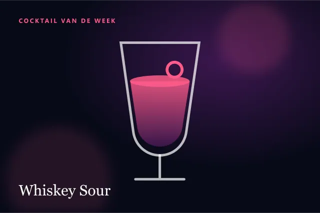 Donkere digitale serveersuggestie van een Whiskey Sour in een tumbler.